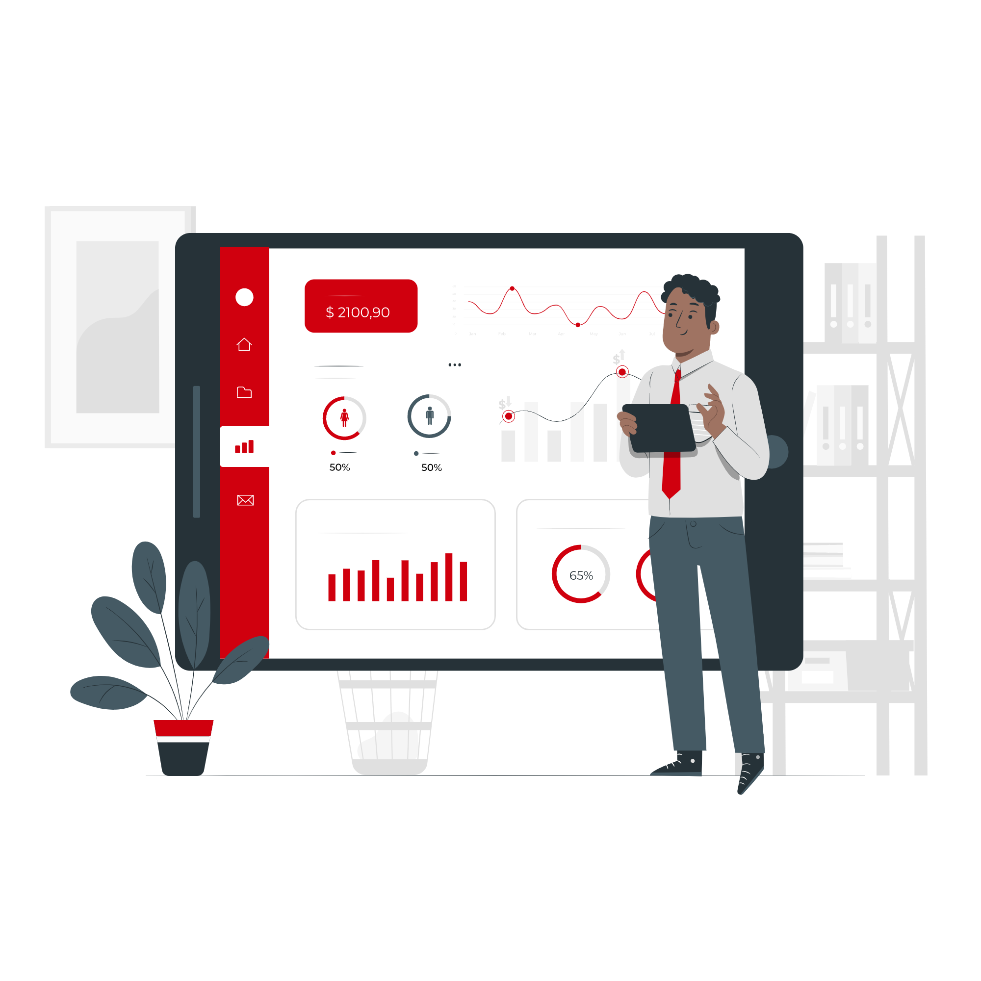 費用対効果を可視化してクライアントに説明しているイメージイラスト